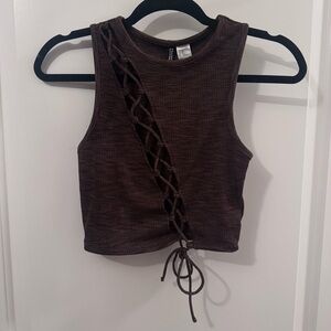 H&M Divided lace-up detail cut-out top in dark brown